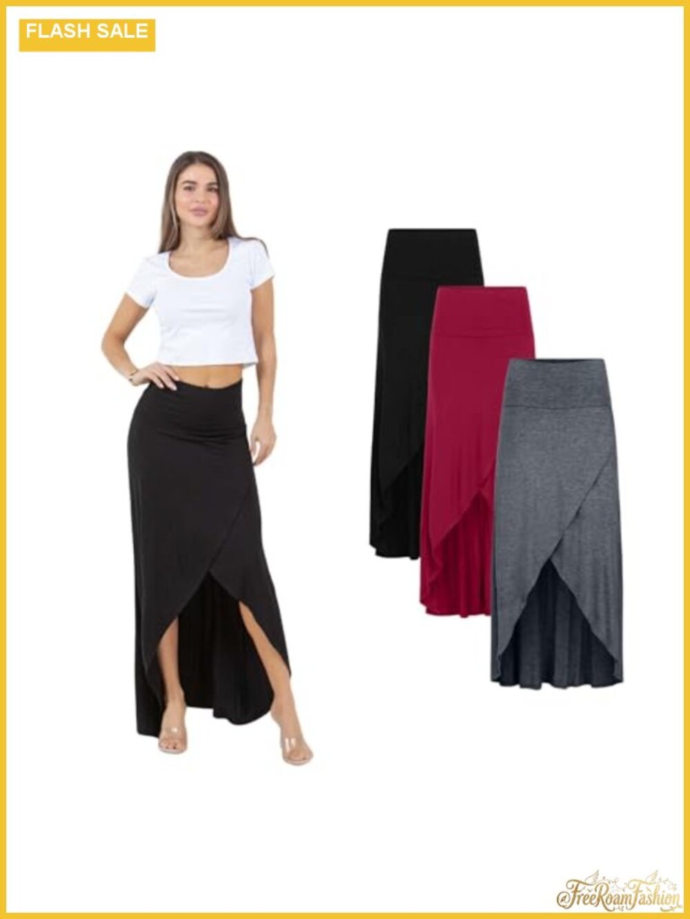 High-Low Hem Maxi Skirt for Women Flowy Front Slit Foldover High Waist Long